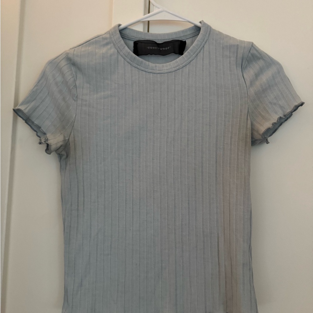 Forever 21 Light Blue Ribbed Short Sleeve Tee